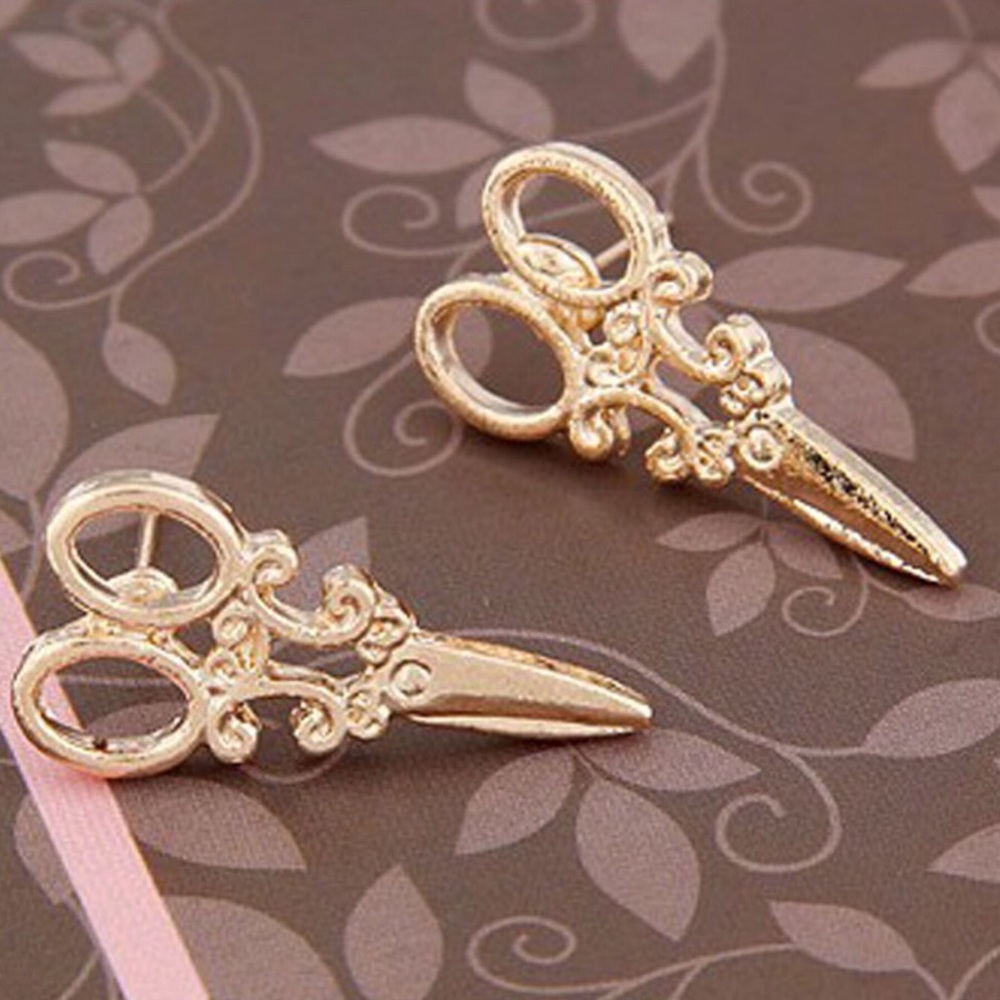 Ornate Small Scissor Stud Earrings - Picture 7 of 8